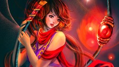 Fantasy red woman Katana red dress artwork digital art fantasy 