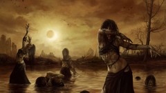 Fantasy swamp ruins eclipse horror witches digital art fantasy 
