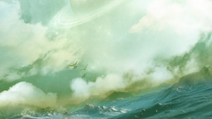 Fantasy water Space Birds planet dust artwork