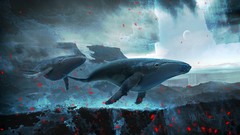 Fantasy water Whales underwater planets fantasy art Kuldar 