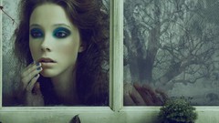 Fantasy winter white woman abstract brown grey digital