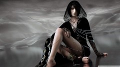 Fantasy woman 3d barefoot brunettes black dress fantasy art 3D 