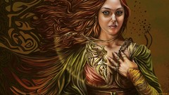 Fantasy woman abstract rings bracelets blue eyes brunettes 