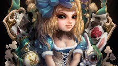 Fantasy woman Alice Alice in Wonderland card blondes Bunnies 