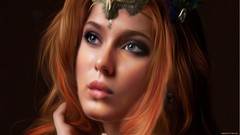 Fantasy woman blue eyes redheads hair ornaments
