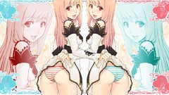 Fantasy woman Earth red eyes twins pink hair anime girls zero 
