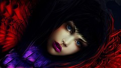 Fantasy woman faces blue eyes brunettes digital art fantasy art