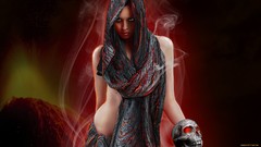 Fantasy woman smoke Volcanoes lava skulls fantasy art