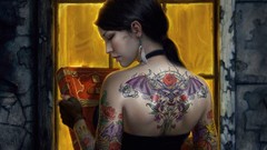 Fantasy woman tattoos brunettes digital art fantasy art