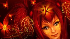Fantasy woman tattoos glowing redheads red flowers hair 