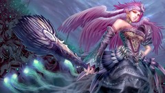 Fantasy woman weapons wings soldiers red eyes angels fantasy art