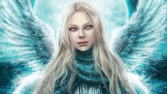 Fantasy woman wings angels long hair gray eyes artwork fantasy 