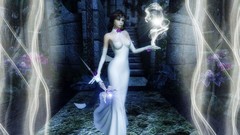 Fantasy woman witch brunettes witches white dress digital art 