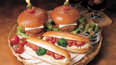 Fast food ketchup hamburgers