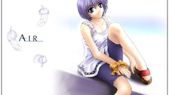 Feathers Anime Shorts sitting bows anime girls green eyes 