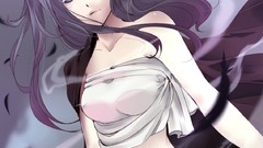 Feathers Anime skirts long hair anime girls purple hair purple 