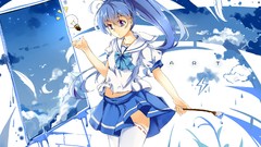 Feathers blue hair anime girls school uniforms uniforms 