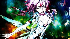 Feathers dress white hair multicolor pink hair long hair anime 