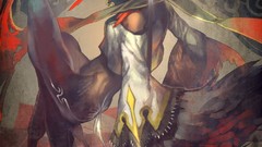 Feathers horns red eyes tongue anime girls short hair pixiv 