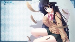 Feathers long hair anime girls brunettes seifuku