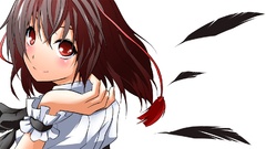 Feathers white background hats red eyes blush brunettes short 