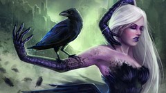 Feathers white hair crows fantasy art