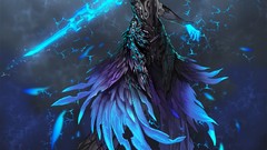 Feathers white hair male blade and soul anime boys eyepatch