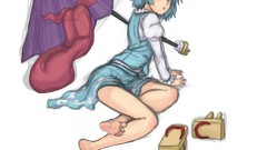 Feet Anime red eyes blue hair barefoot blue eyes short hair 