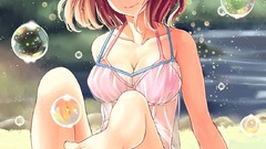 Feet bubbles Anime anime girls brunettes cleavage bikini 