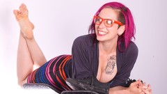 Feet glasses tattoos pink hair soles Simple Background