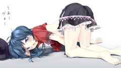 Feet hats zombies skirts anime girls blue eyes short hair 
