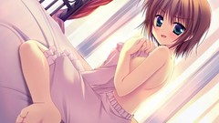 Feet woman Anime sitting smiling anime girls blue eyes 