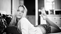 Feet woman beds blondes models lying down grayscale