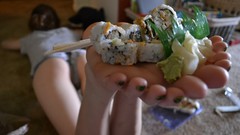 Feet woman food sushi brunettes