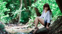 Feet woman legs rivers brunettes forests