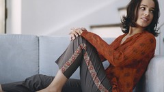 Feet woman sitting couch brunettes Alizée