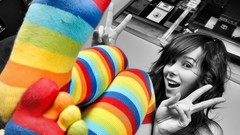 Feet woman socks colors stockings brunettes striped legwear 