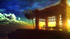 fictional Garden sunset sky flying digital art