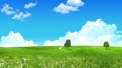 field digital art nature clouds landscape artwork