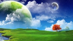field nature Trees fantasy art artwork planet digital art