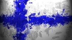 Finland flag paint splatter grunge blue white Vignette