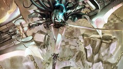 Fire Anime blue hair long hair boots blue eyes black rock 