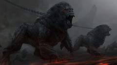Fire chains fantasy art gorillas
