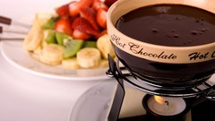 Fire chocolate kiwi plates fondue