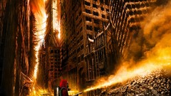 Fire clouds cityscapes digital art post-apocalyptic