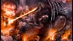 Fire clouds drake cityscapes digital art post-apocalyptic