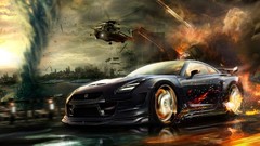 Fire clouds explosions Helicopters storm cars weather Nissan 