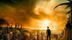 Fire clouds Inferno cityscapes digital art post-apocalyptic 