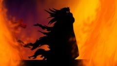 Fire dark red eyes silhouettes flames shadows