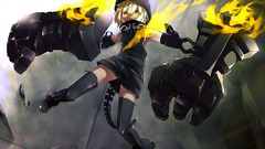 Fire dress blondes anime girls strength short hair black rock 